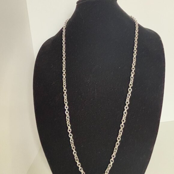 Chicos Long Silver Tone Textured Chain Necklace 34” Statement Layering Jewelry - Picture 6 of 6